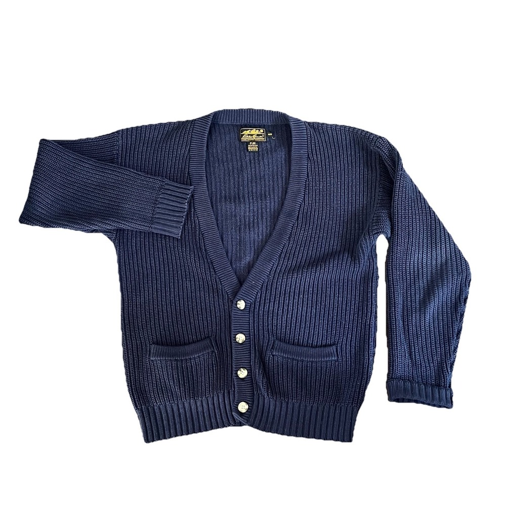 Vintage Eddie Bauer M Cardigan Cable Knit Sweater Blue‎ Grandpa Core 90's Preppy